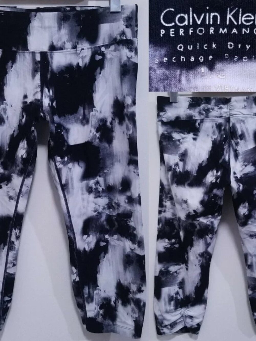 Calvin Klein Performance Black White Camo Crop Leggings Size L Quick Dry